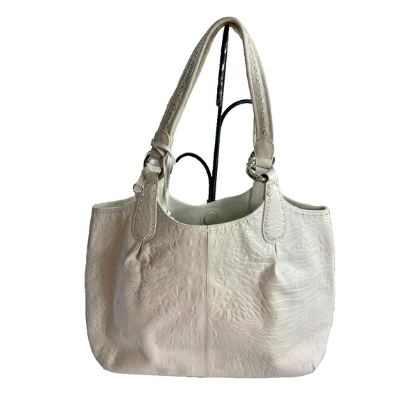 Brighton Purse Women's White Leather Reptile Embossed Tassel With Charm - Picture 1 of 16